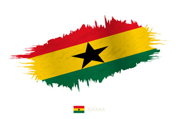 Painted brushstroke flag of Ghana with waving effect.