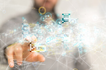 Neural network 3D illustration. Big data and cybersecurity