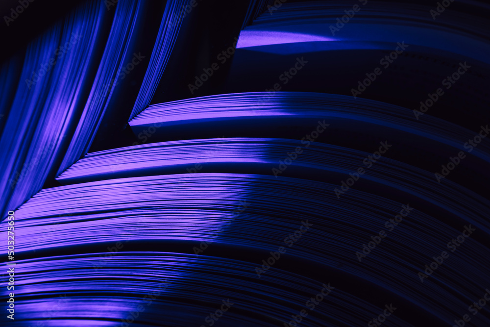 Aufkleber close up beautiful book pages in the blue light on a night. background pattern for design. macro pho