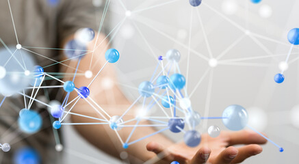 Neural network 3D illustration. Big data and cybersecurity