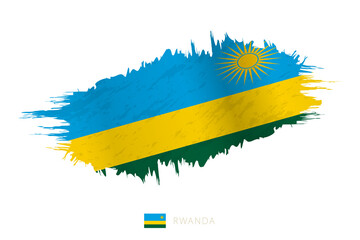 Painted brushstroke flag of Rwanda with waving effect.