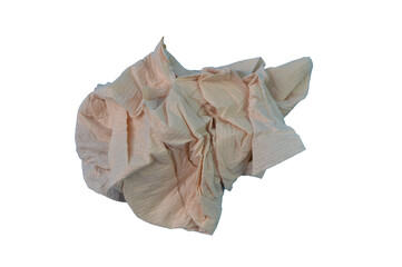 Brown crumpled paper tissue isolated on a white background