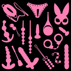Illustration of sex toys on a white background. A set of erotic objects.