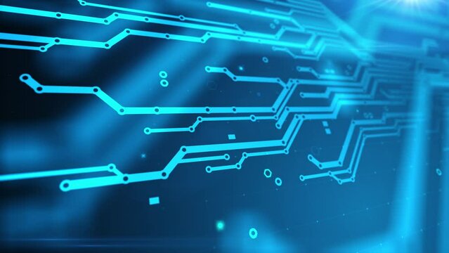 technological background with graphic elements of the interface and computer components . animation has a cyclic