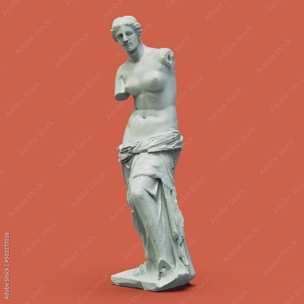 Wall mural The Venus de Milo, an ancient Greek sculpture. 3D illustration of a Greek goddess. The Venus de Milo is a marble statue of the Hellenistic era, dates from around 100 BC