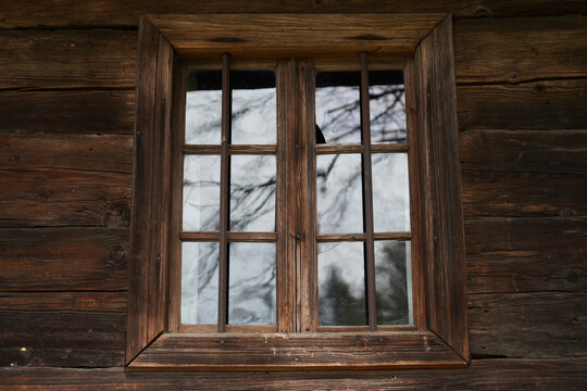 old wooden window in the old house