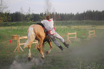 Kyiv, Ukraine. July 06, 2013. the rider performs in a traditional equestrian show on the occasion...