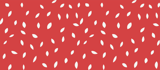 Seamless pattern with white leaves on a bright trendy red background. A simple print in a hand-drawn style. Vector illustration for prints, fabrics, scrapbooking, wrapping paper, covers...