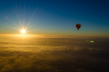 hot air balloon at sunrise