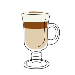 Vector illustration of a hand drawn latte coffee isolated on a white background.