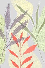 Abstract painting with leaves Modern art. interior poster