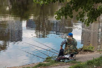 Fisherman on the Dnieper River in Kyiv