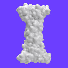 Letter I made of milk bubbles and splashes, isolated on blue background, 3d rendering