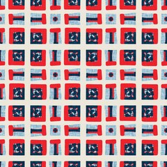 Indigo blue mottled grid check nautical seamless pattern. Modern irregular marine line geometric sailor print. Classic nantucket fabric textile style. Summer maritime decor. Masculine fashion print