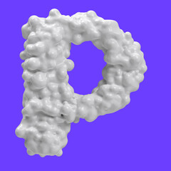 Letter P made of milk bubbles and splashes, isolated on blue background, 3d rendering
