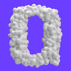 Letter Q made of milk bubbles and splashes, isolated on blue background, 3d rendering