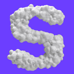 Letter S made of milk bubbles and splashes, isolated on blue background, 3d rendering