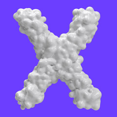Letter X made of milk bubbles and splashes, isolated on blue background, 3d rendering