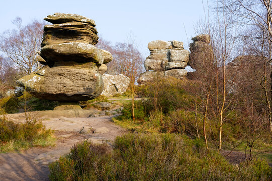Group of eroded gritstone rocks at Brimham Rocks, Yorkshire.