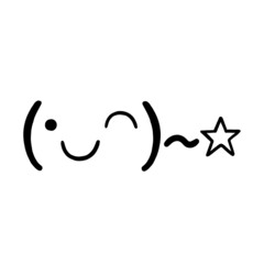 Drawn by hand kaomoji / text japanese emoji. Winked / star