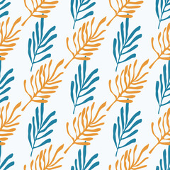 Seamless pattern for textile and wallpapers with naive hand drawn doodle leaves. Matisse style organic elements.