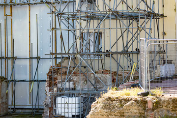 derelict building with scaffolding