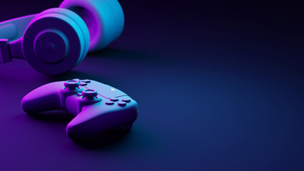 Gamepad and headphones with copy space 3D render © ArtBackground