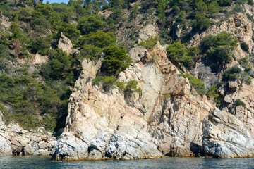 Fototapeta na wymiar Close-up rocks El Blancall Petit near Canyelles, Costa Brava, Catalonia.