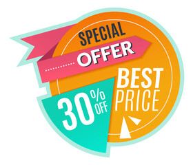 Best price label. Round promo sticker best price for 30 procents sale special offer