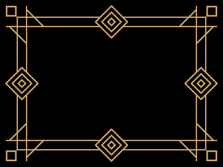 Art deco frame. Vintage linear border. Design a template for invitations, leaflets and greeting cards. Geometric golden frame. The style of the 1920s - 1930s. Vector illustration
