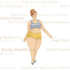 703_Body Positive girl, plump, model on the background of text body positive