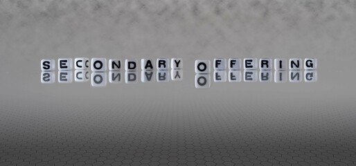secondary offering word or concept represented by black and white letter cubes on a grey horizon...