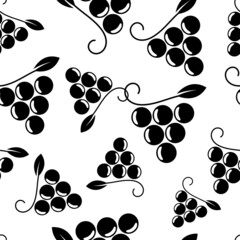 Seamless pattern with bunch of grapes. Black sign grape on white background. Berry flat icon. Modern design for print on fabric, wrapping paper, wallpaper, packaging. Vector illustration