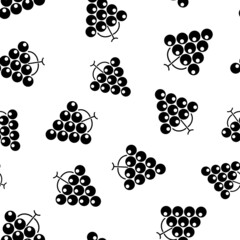 Seamless pattern with bunch of grapes. Black sign grape on white background. Berry flat icon. Modern design for print on fabric, wrapping paper, wallpaper, packaging. Vector illustration