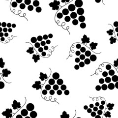 Seamless pattern with bunch of grapes. Black sign grape on white background. Berry flat icon. Modern design for print on fabric, wrapping paper, wallpaper, packaging. Vector illustration