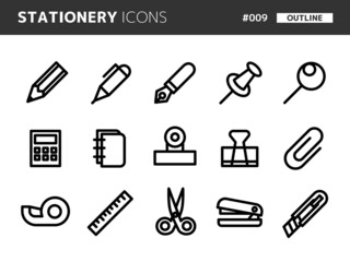 文房具に関連するラインスタイルのアイコンセット_009
