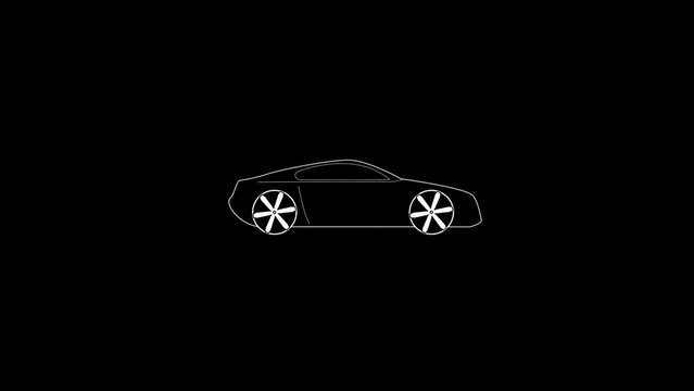 White picture of car on a black background. super car. sports car. Distortion liquid style transition icon for your project. 4K video animation for motion graphics and compositing.
