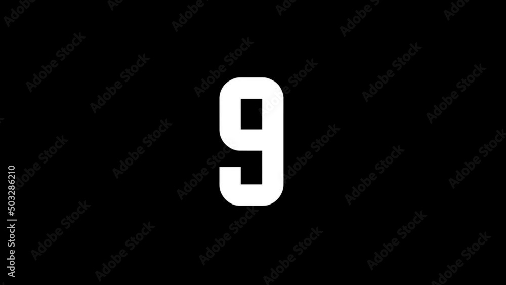 Poster white picture of nine on a black background. prime number, counting. teaching. distortion liquid sty