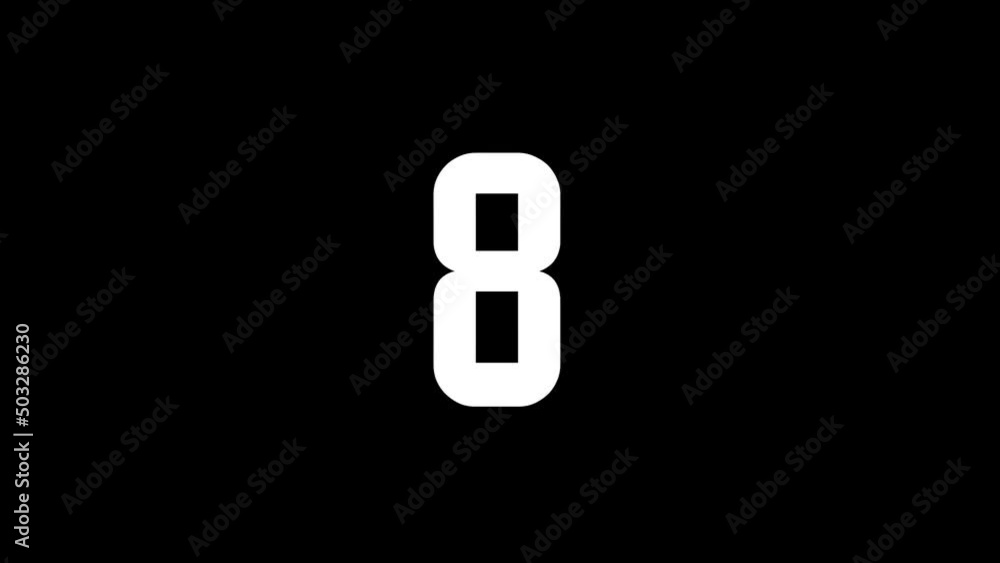Poster white picture of eight on a black background. prime number, counting. teaching. distortion liquid st