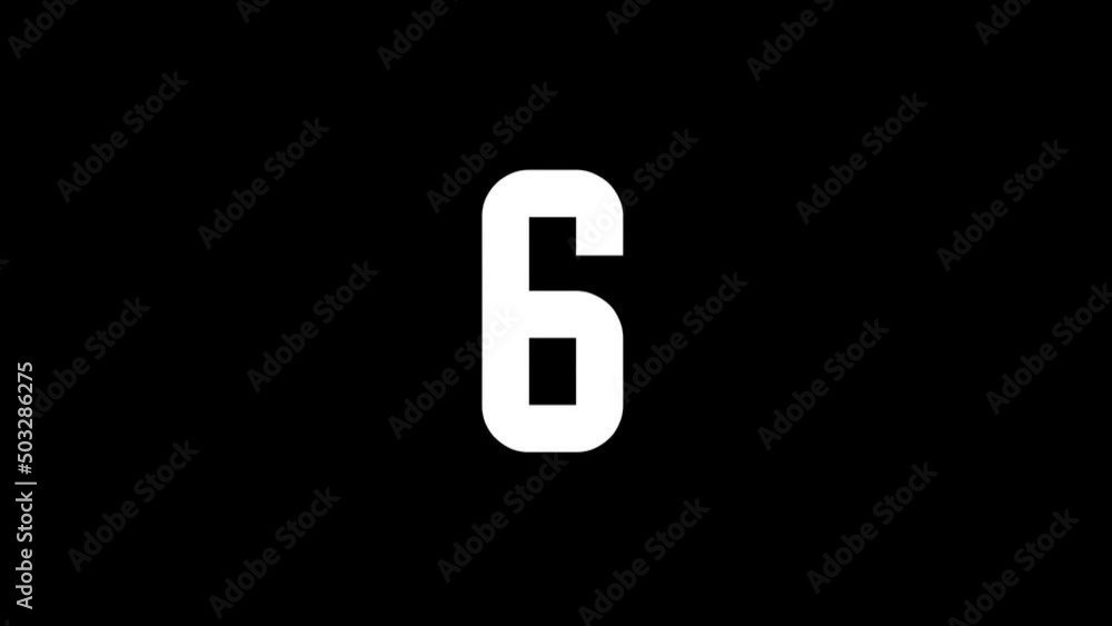 Poster white picture of six on a black background. prime number, counting. teaching. distortion liquid styl