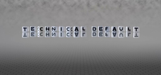 technical default word or concept represented by black and white letter cubes on a grey horizon background stretching to infinity