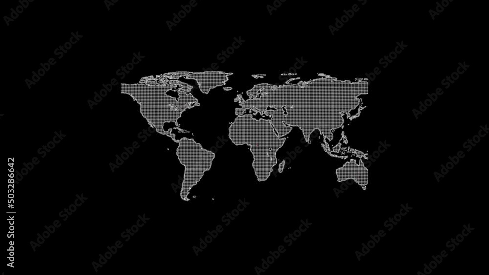 Poster white picture of world map on a black background. world map. geography. distortion liquid style tran