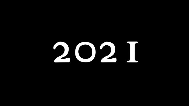 White picture of 2021 on a black background. new Year. 2021 year of the virus. Distortion liquid style transition icon for your project. 4K video animation for motion graphics and compositing.