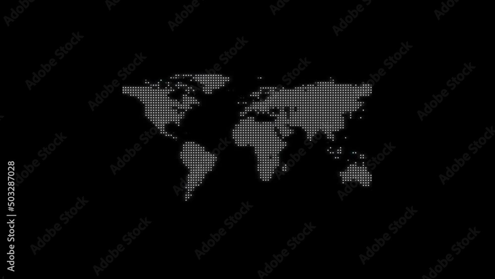 Poster white picture of world on a black background. digital world map. display of continents. distortion l