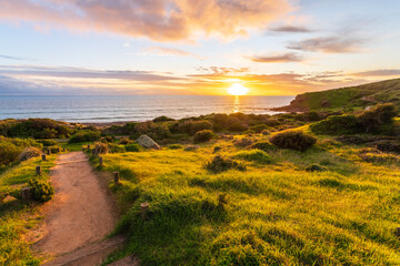 Hallett Cove Conservation Park trail at sunset, South Australia