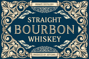 Bourbon Whiskey - ornate vintage decorative label
