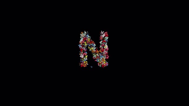 Colored Butterfly Typeface loop at frame 170 -224 character N
