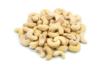 Roasted cashew nut isolated on white background.