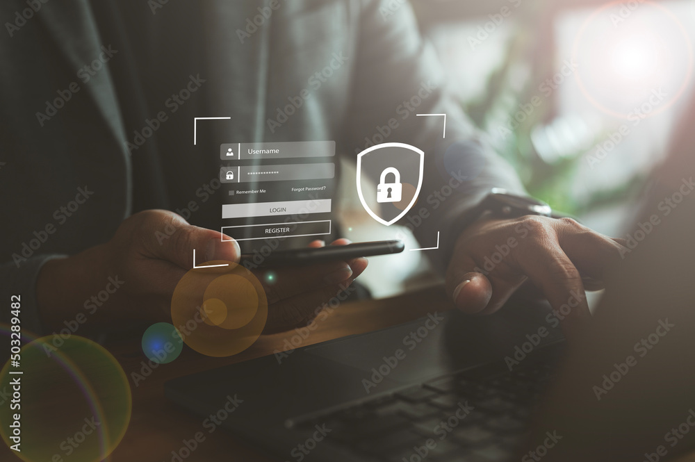 Poster Concept of cyber security, information security and encryption, secure access to user's personal information, secure Internet access, cybersecurity.