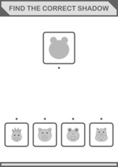 Find the correct shadow Frog face. Worksheet for kids